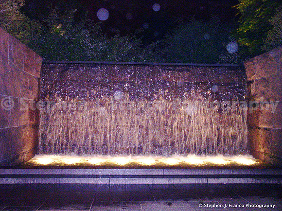 Waterfall at Roosevelt Memorial Park at Night